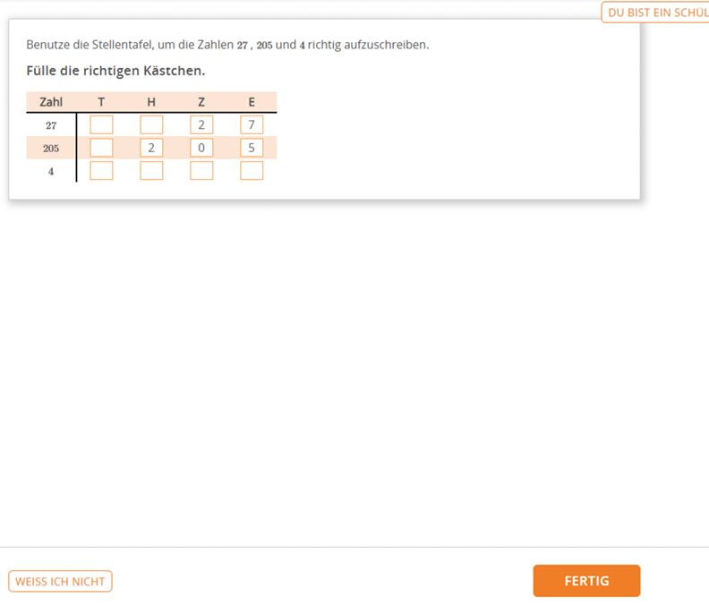 Screenshot Beispielaufgabe mit Tabelle