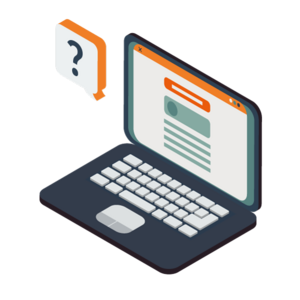 Illustration Laptop, Sprechblase mit Fragezeichen