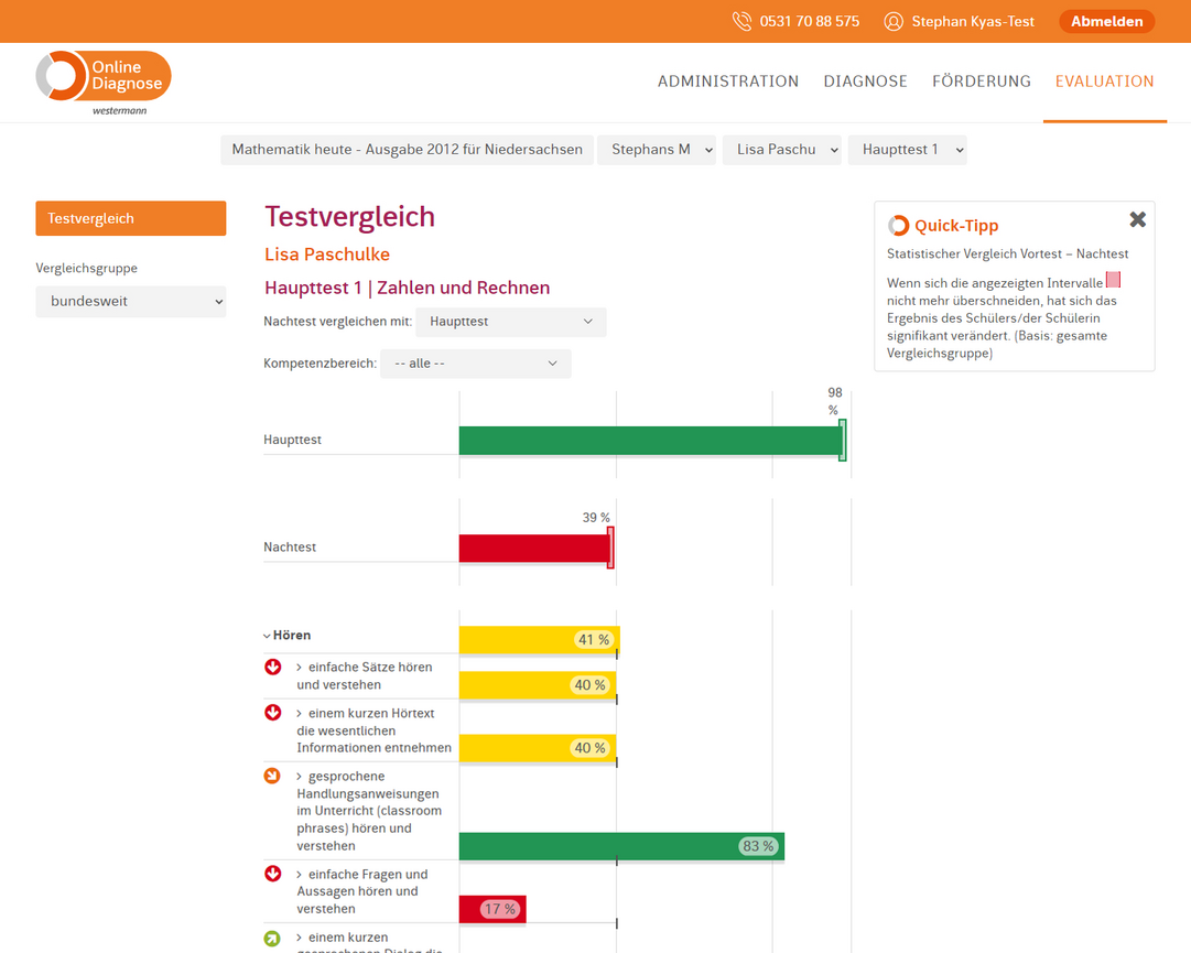Screenshot Evaluation Testvergleich